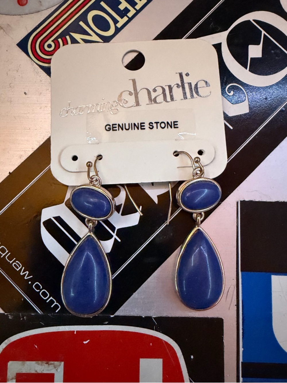 Charming Charlie Blue Teardrop and Oval Dangle Earrings